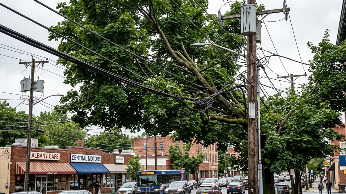 Trees growing into power lines on Central Ave Albany: who is responsible and what happens next?