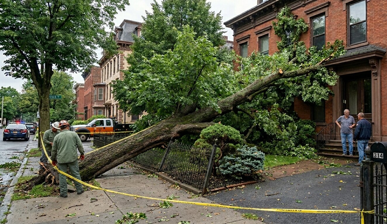 Who Pays When a City Tree Falls on Your Property on State St Albany including Removal Costs and Liability