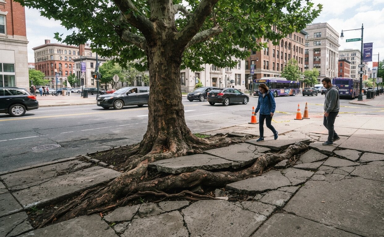 Sidewalk Tree Root Damage Liability & Repairs on Broadway, Albany